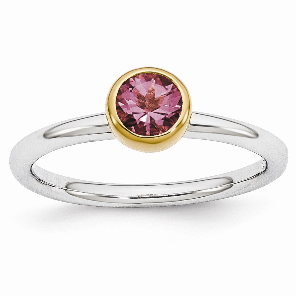 Two Tone Sterling Silver Stackable 5mm Round Tourmaline Ring, Item R11016 by The Black Bow Jewelry Co.