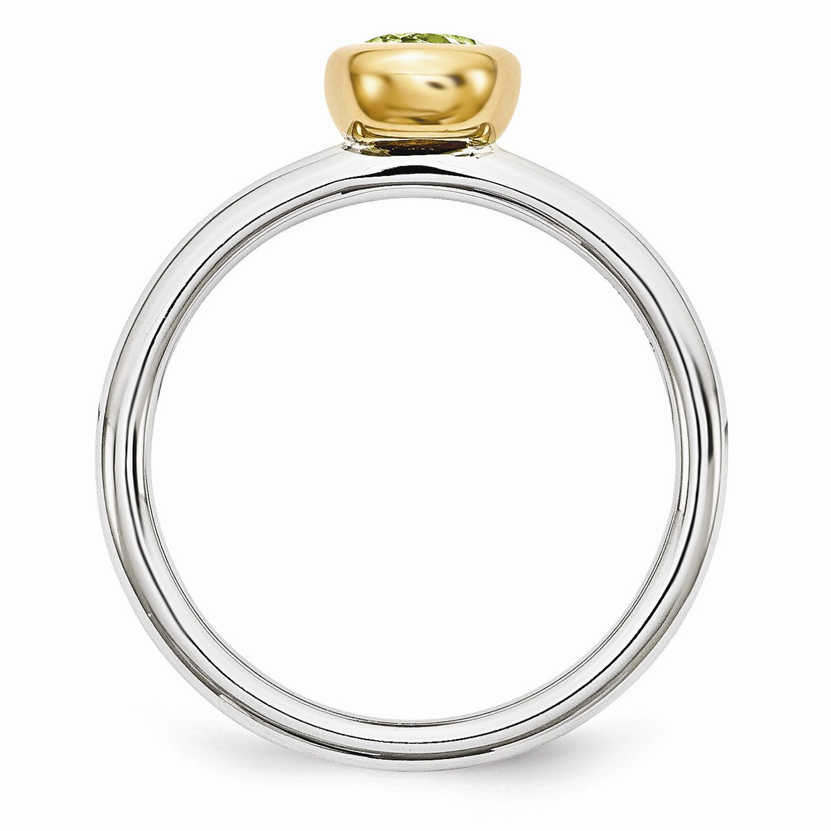 Alternate view of the Two Tone Sterling Silver Stackable 5mm Round Peridot Ring by The Black Bow Jewelry Co.