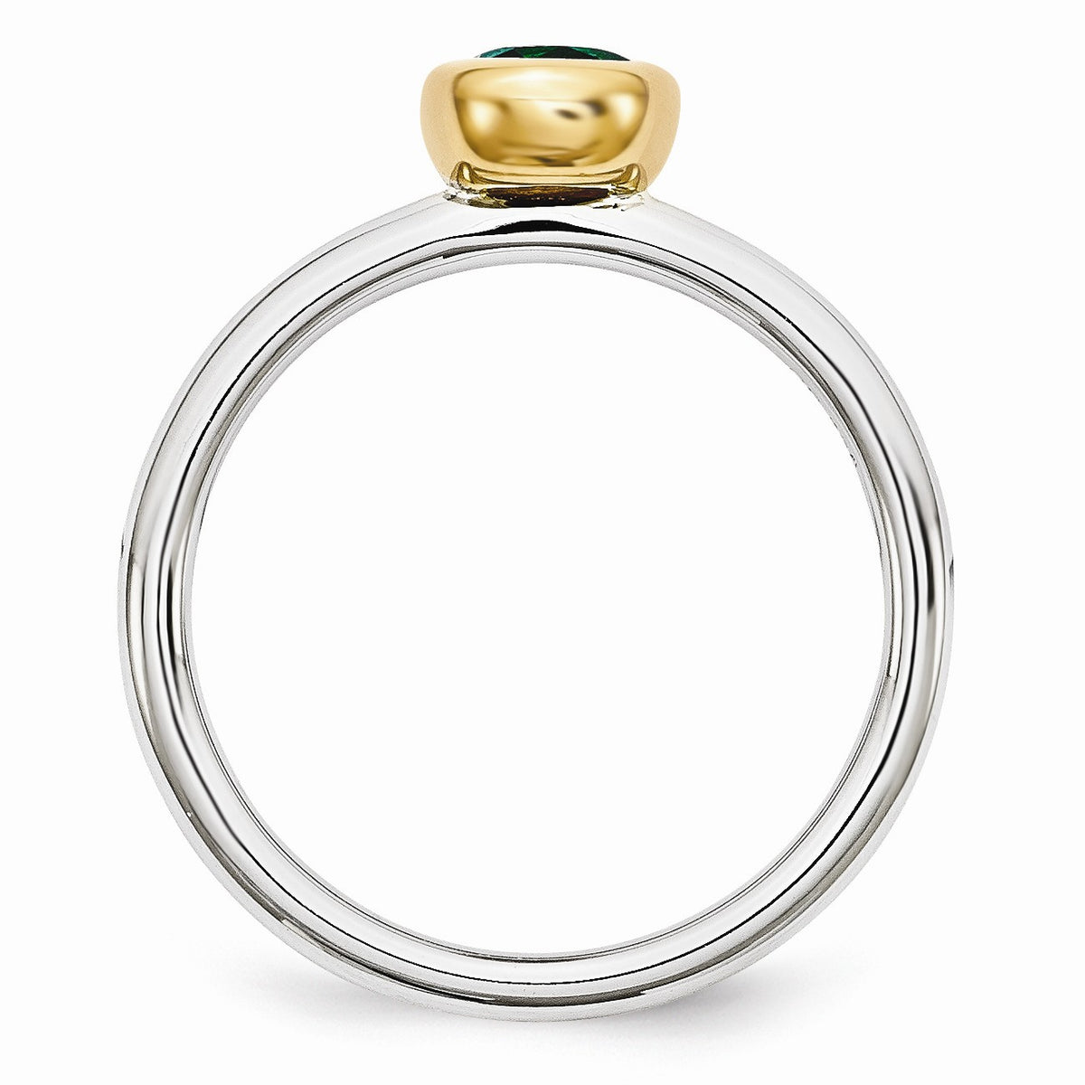 Alternate view of the Two Tone Sterling Silver Stackable 5mm Round Created Emerald Ring by The Black Bow Jewelry Co.