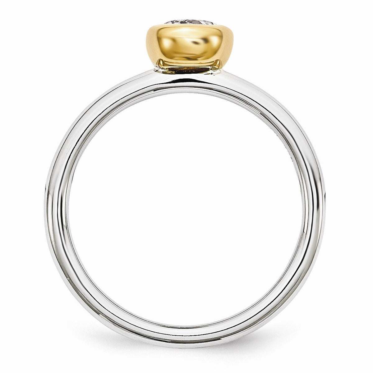 Alternate view of the Two Tone Sterling Silver Stackable 5mm Round White Topaz Ring by The Black Bow Jewelry Co.