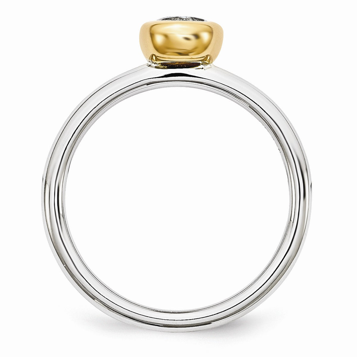 Alternate view of the Two Tone Sterling Silver Stackable 5mm Round Aquamarine Ring by The Black Bow Jewelry Co.