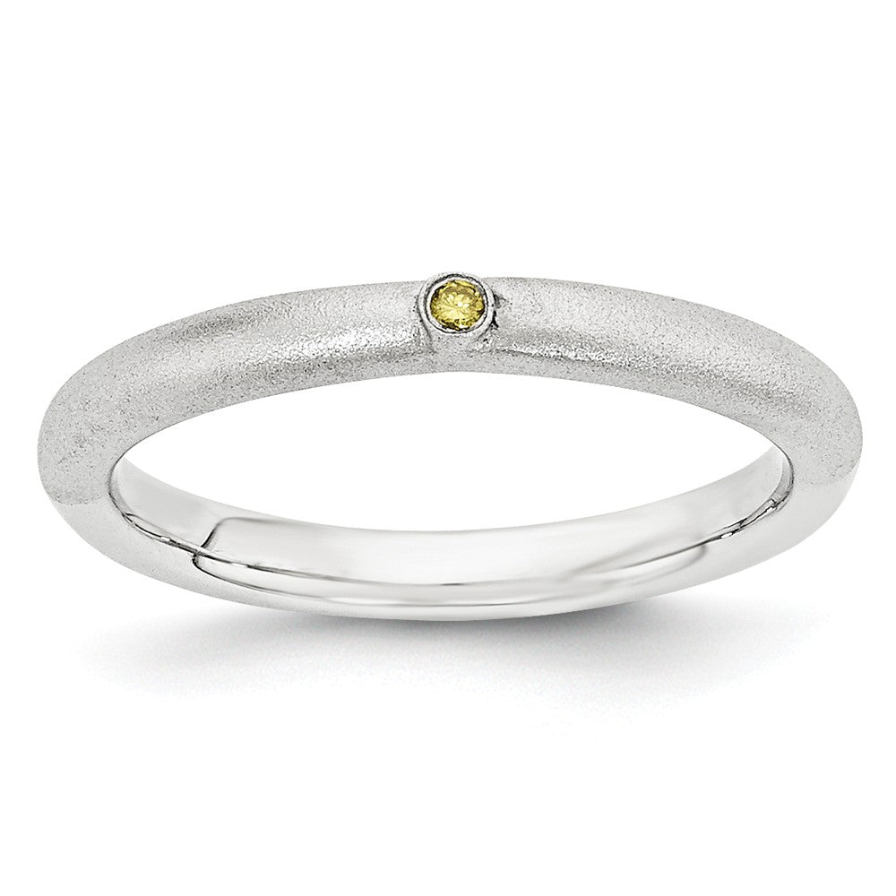Satin Sterling Silver Stackable 1 Pt. Yellow Diamond 2.5mm Band, Item R11026 by The Black Bow Jewelry Co.