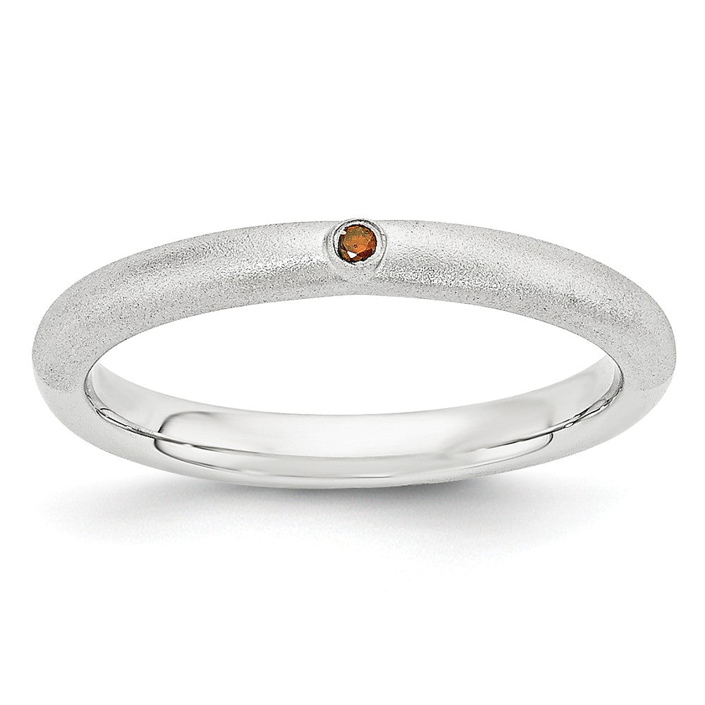 Satin Sterling Silver Stackable 1 Pt. Red Diamond 2.5mm Band, Item R11029 by The Black Bow Jewelry Co.