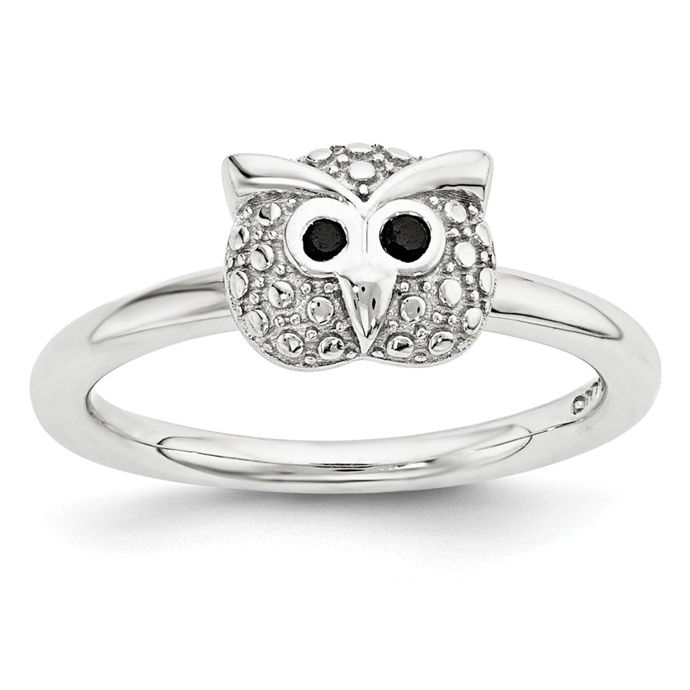 Sterling Silver & Black Onyx 7mm Owl Stackable Expressions Ring, Item R11031 by The Black Bow Jewelry Co.