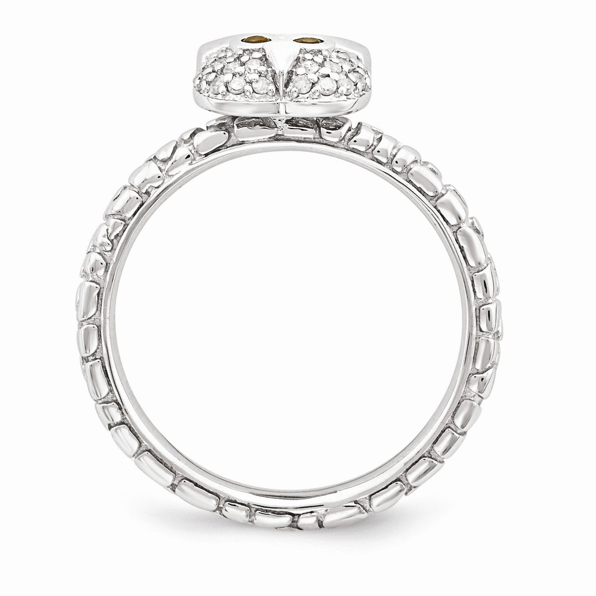 Alternate view of the Sterling Silver, Garnet & .135 Ctw I3 H-I Diamond 7mm Owl Stack Ring by The Black Bow Jewelry Co.