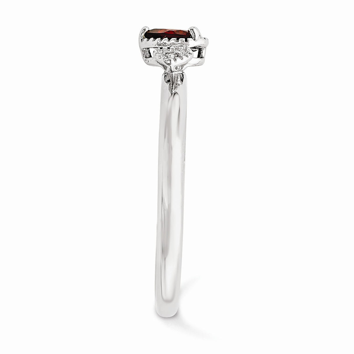 Alternate view of the Sterling Silver, Garnet & .01 Ctw I3 H-I Diamond Stackable Hearts Ring by The Black Bow Jewelry Co.
