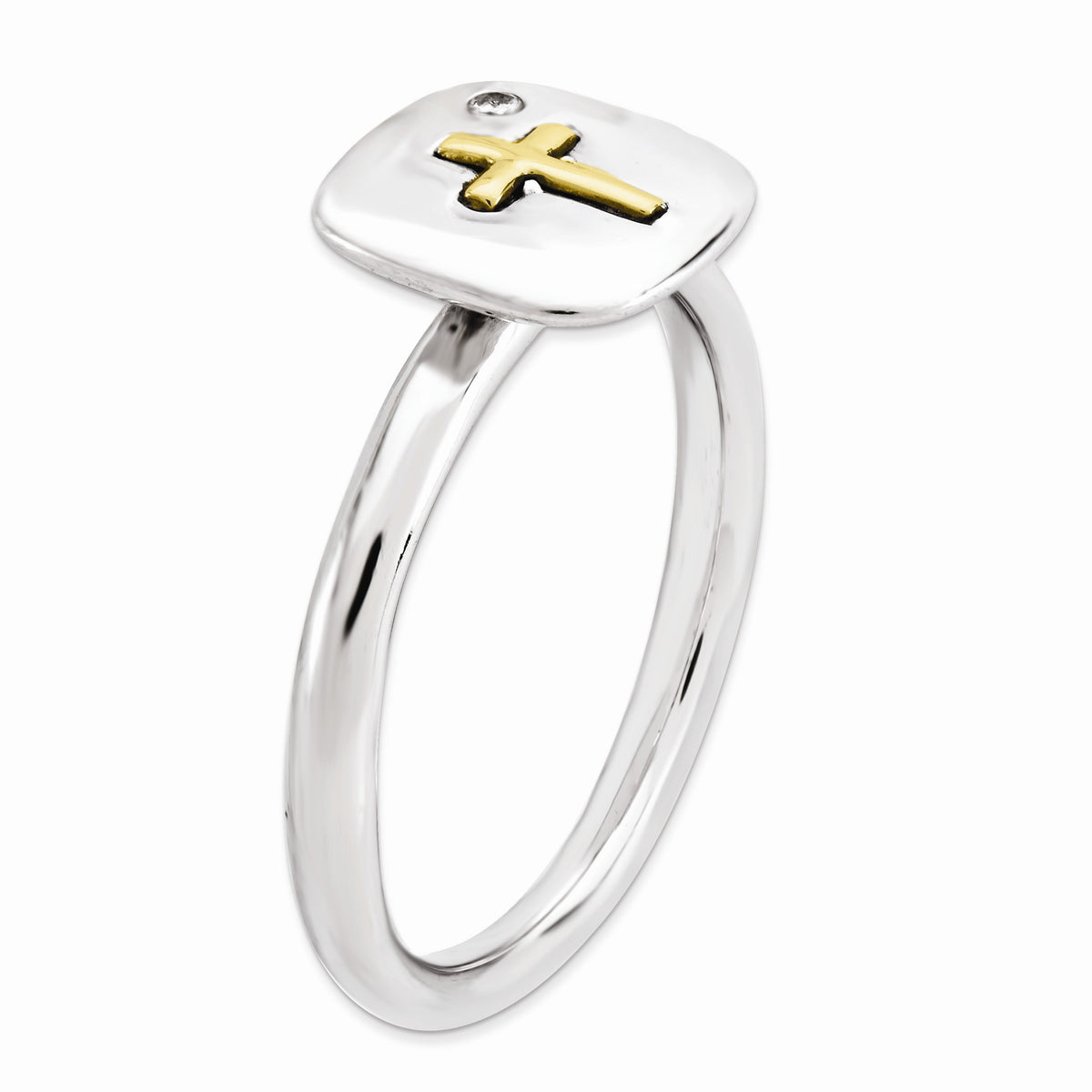 Alternate view of the Sterling Silver & 14k Gold Cross Stackable .015ct I3 H-I Diamond Ring by The Black Bow Jewelry Co.