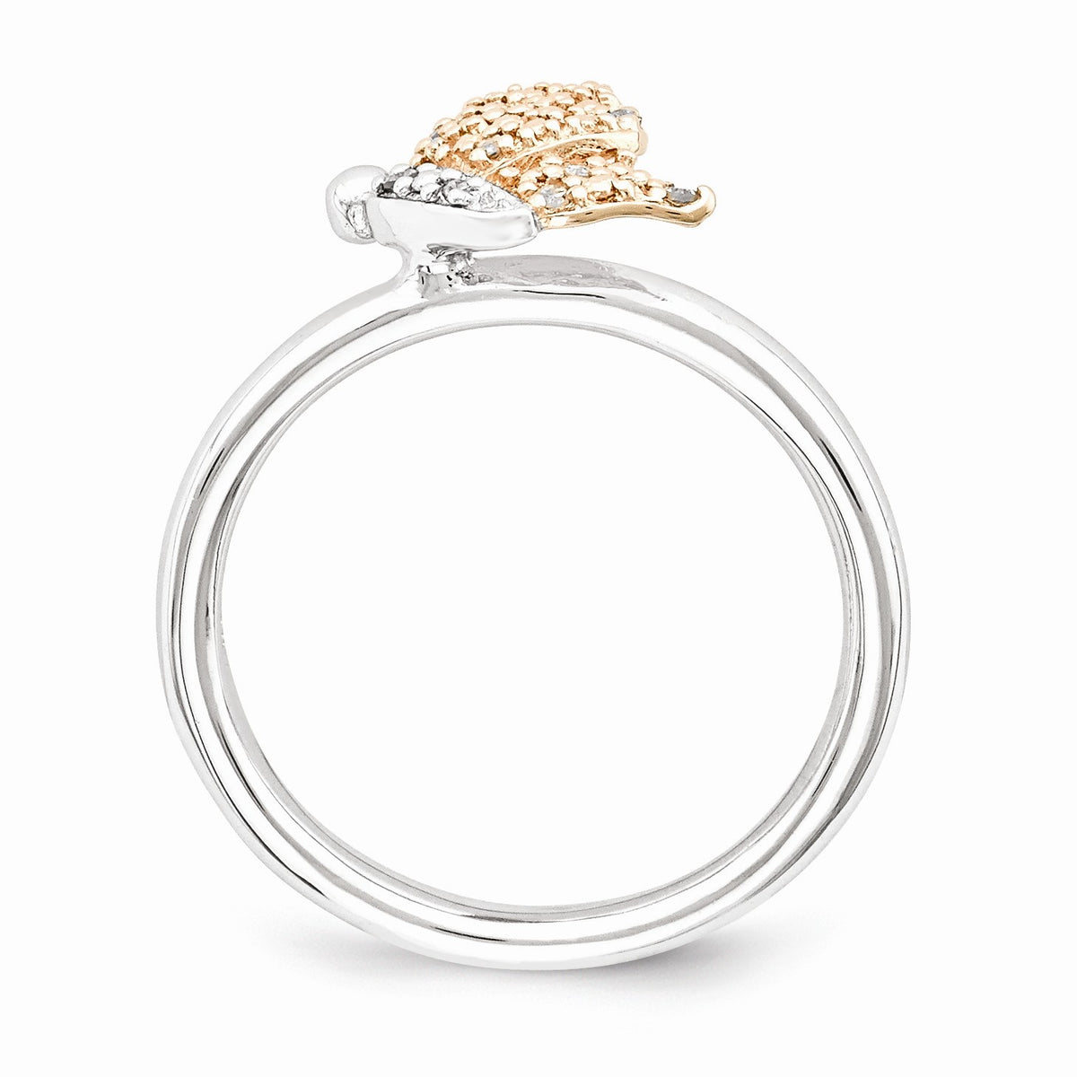 Alternate view of the Sterling Silver/Rose Tone .05 Ctw Diamond 10mm Butterfly Stack Ring by The Black Bow Jewelry Co.