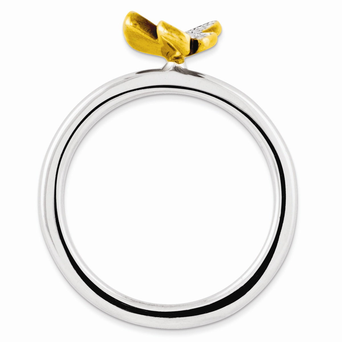 Alternate view of the Sterling Silver/Gold Tone .06ctw Diamond 8mm Butterfly Stackable Ring by The Black Bow Jewelry Co.
