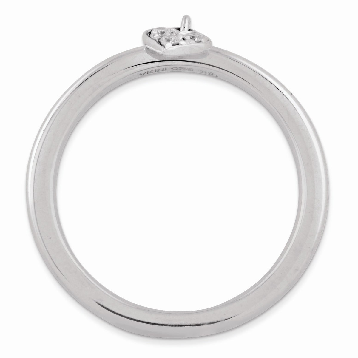 Alternate view of the Sterling Silver Stackable 4mm Dangle Heart .04 Ctw I3 H-I Diamond Ring by The Black Bow Jewelry Co.