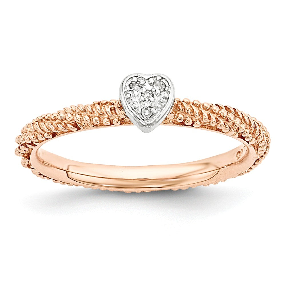 Rose Gold Tone Sterling Silver .02 Ctw Diamond 5mm Heart Stackble Ring, Item R11052 by The Black Bow Jewelry Co.