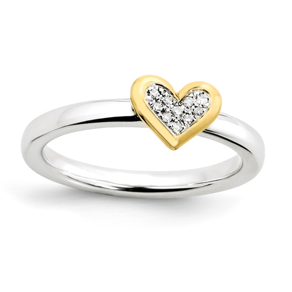 Sterling Silver .04 Ctw Diamond & 14k Vermeil 8mm Heart Stack Ring, Item R11054 by The Black Bow Jewelry Co.
