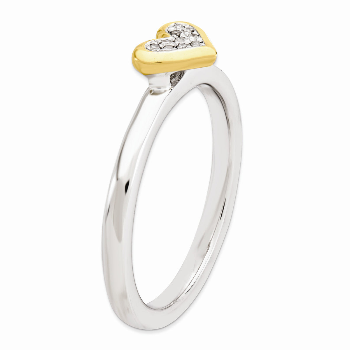 Alternate view of the Sterling Silver .04 Ctw Diamond & 14k Gold Plated 8mm Heart Stack Ring by The Black Bow Jewelry Co.
