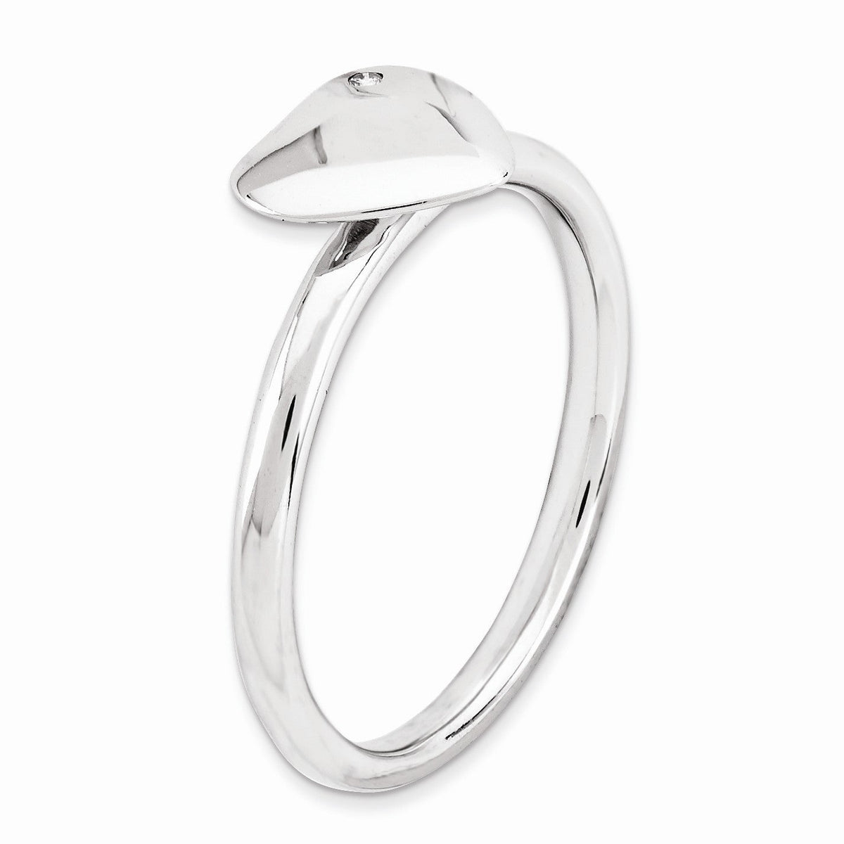 Alternate view of the Rhodium Plated Sterling Silver 8mm Heart 1pt I3 H-I Diamond Stack Ring by The Black Bow Jewelry Co.