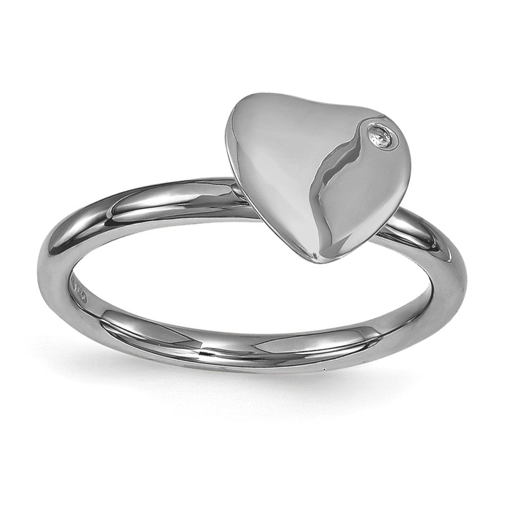Black Plated Sterling Silver 8mm Heart 1pt I3 H-I Diamond Stack Ring, Item R11058 by The Black Bow Jewelry Co.