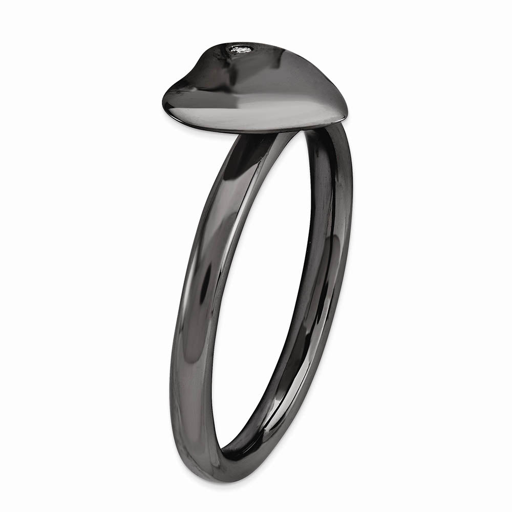 Alternate view of the Black Plated Sterling Silver 8mm Heart 1pt I3 H-I Diamond Stack Ring by The Black Bow Jewelry Co.