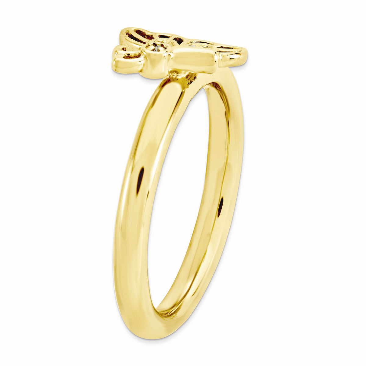 Alternate view of the Gold Tone Sterling Silver .015 Ctw Diamond 9mm Butterfly Stack Ring by The Black Bow Jewelry Co.