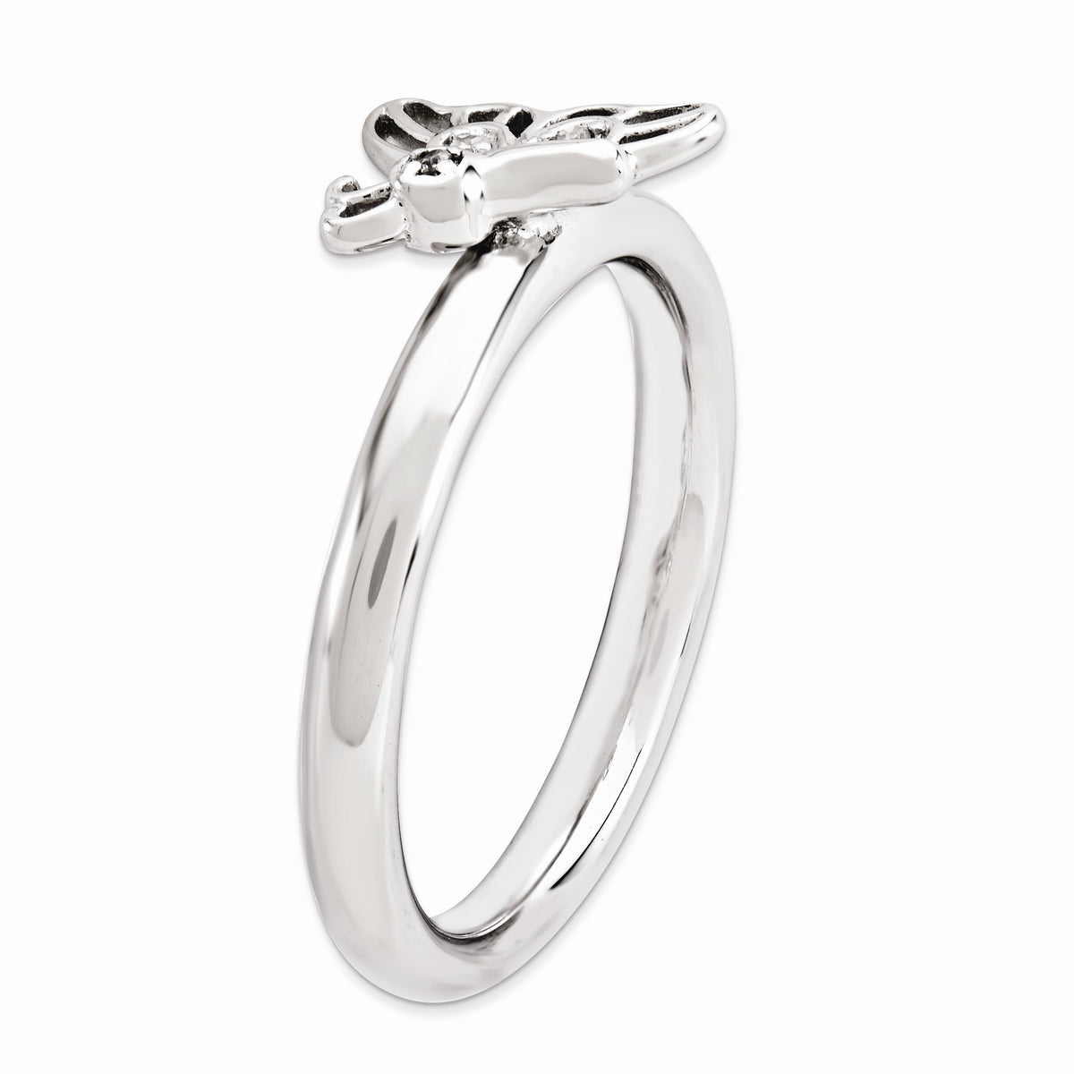 Alternate view of the Rhodium Sterling Silver .015 Ctw I3 H-I Diamond Butterfly Ring Size 5 by The Black Bow Jewelry Co.