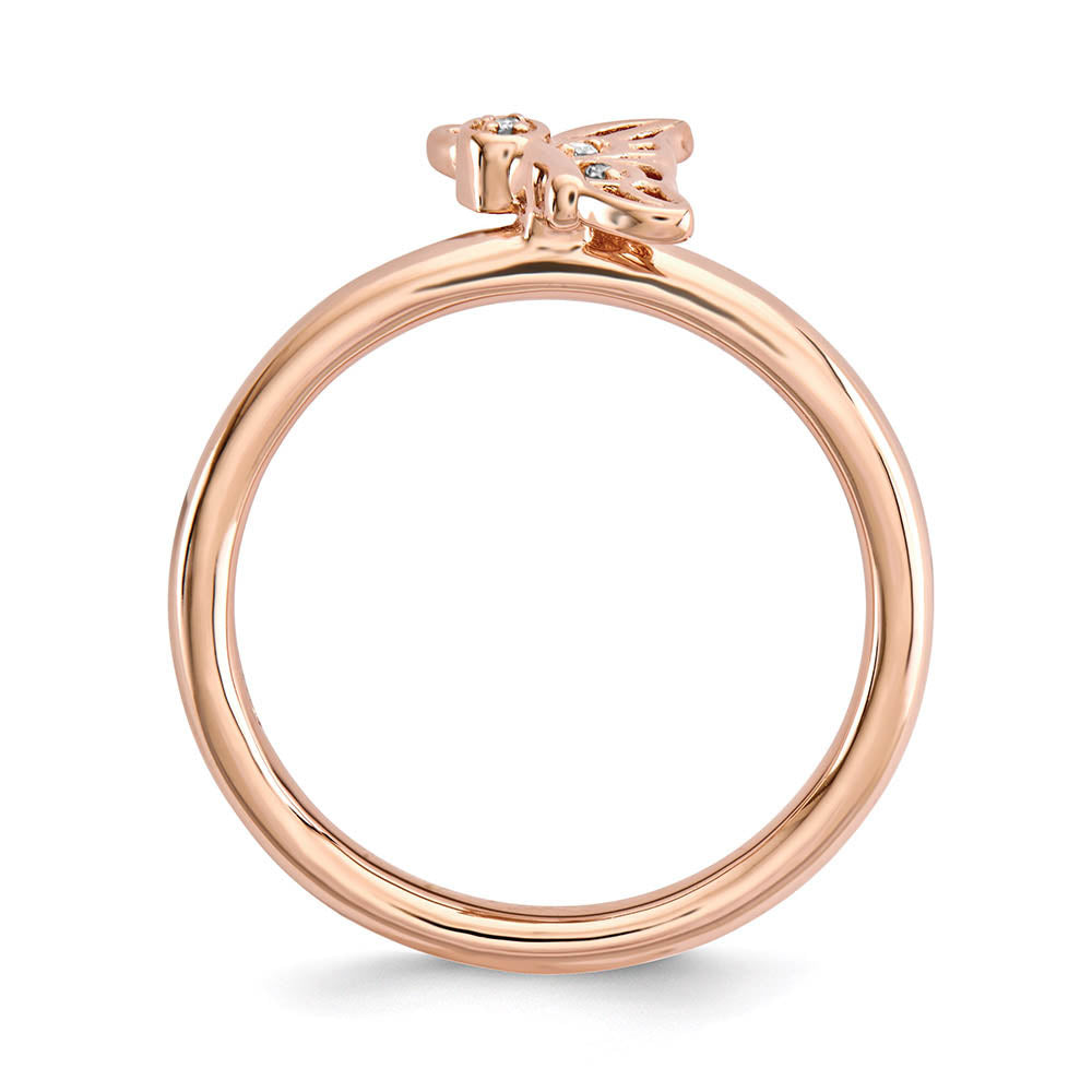 Alternate view of the Rose Gold Tone Sterling Silver .015 Ctw Diamond Butterfly Stack Ring by The Black Bow Jewelry Co.