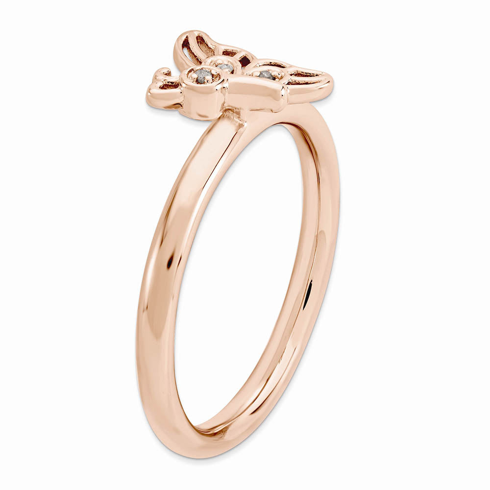 Alternate view of the Rose Gold Tone Sterling Silver .015 Ctw Diamond Butterfly Stack Ring by The Black Bow Jewelry Co.