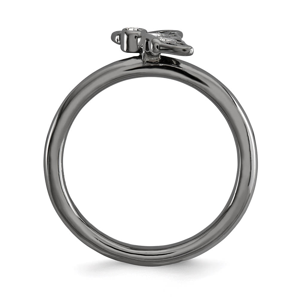 Alternate view of the Black Plated Sterling Silver .015Ctw Diamond 9mm Butterfly Stack Ring by The Black Bow Jewelry Co.