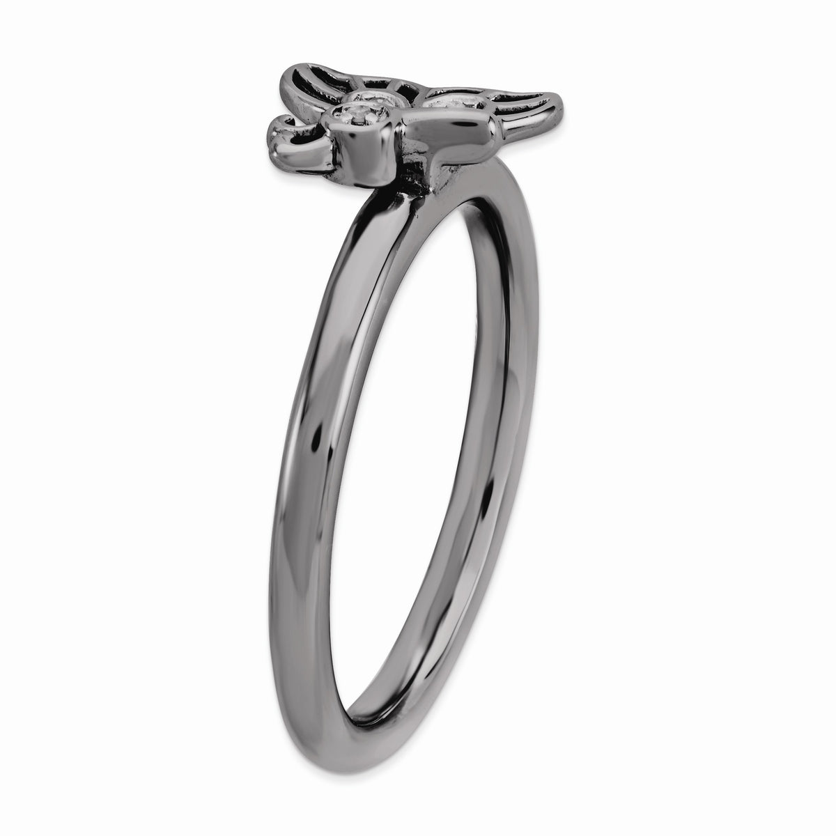 Alternate view of the Black Plated Sterling Silver .015Ctw Diamond 9mm Butterfly Stack Ring by The Black Bow Jewelry Co.