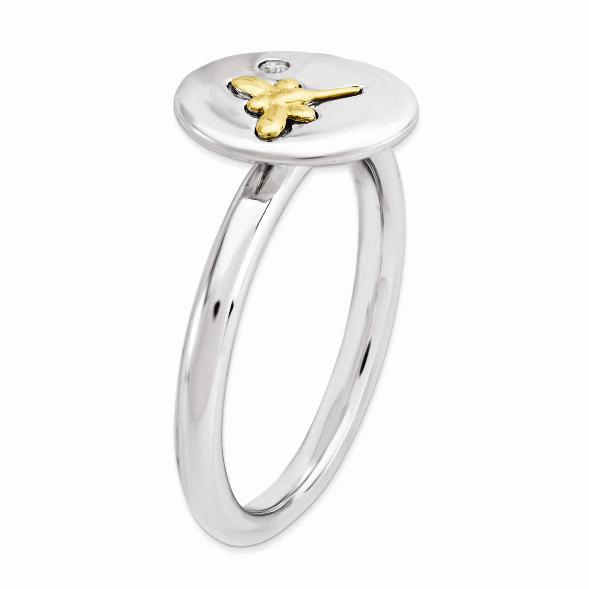 Alternate view of the Sterling Silver, 14k Gold Dragonfly &amp; Diamond 12mm Oval Stackable Ring by The Black Bow Jewelry Co.
