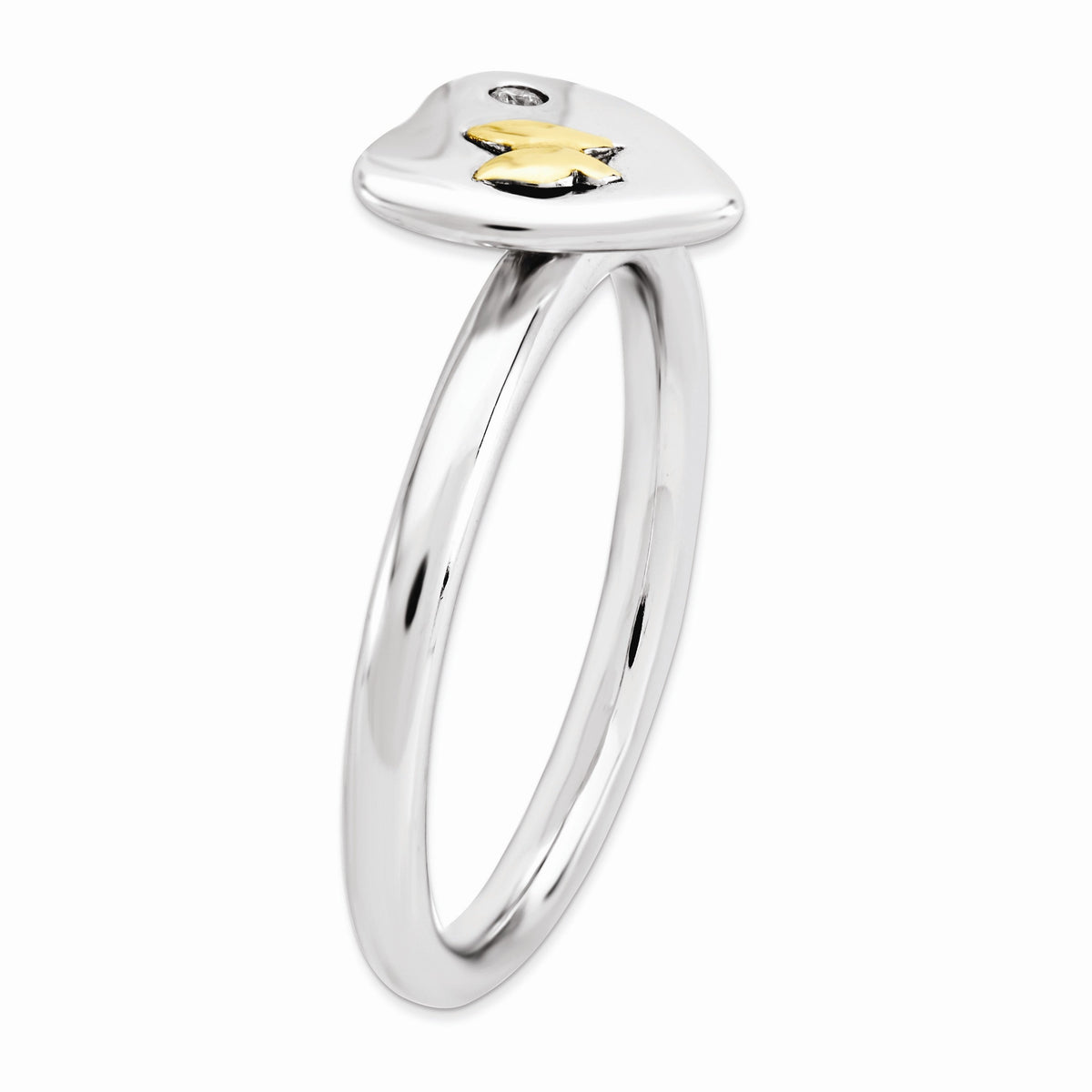 Alternate view of the Sterling Silver &amp; 14k Gold Butterfly .015 Ct Diamond Heart Stack Ring by The Black Bow Jewelry Co.