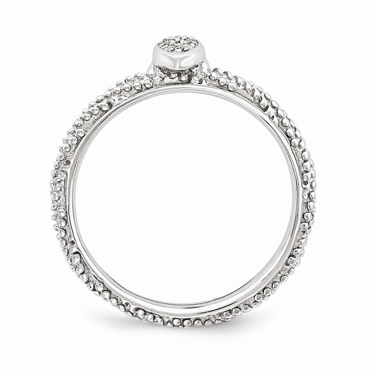 Alternate view of the Rhodium Plated Sterling Silver .02 Ctw I3 H-I Diamond Stackable Ring by The Black Bow Jewelry Co.