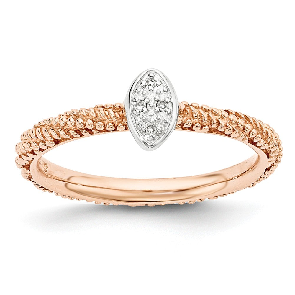 Sterling Silver & Rose Gold Tone .02 Ctw I3 H-I Diamond Stackable Ring, Item R11073 by The Black Bow Jewelry Co.