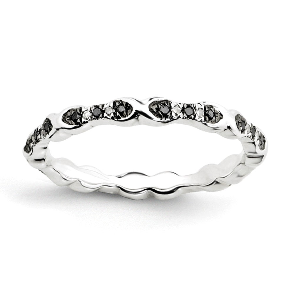 2.5mm Sterling Silver Stackable 0.15Ctw H-I White & Black Diamond Band, Item R11085 by The Black Bow Jewelry Co.