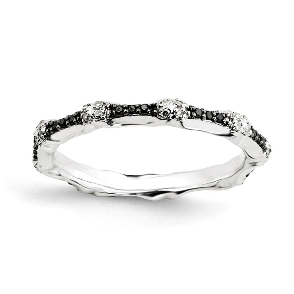 2.5mm Sterling Silver Stackable 0.25Ctw H-I White & Black Diamond Band, Item R11086 by The Black Bow Jewelry Co.
