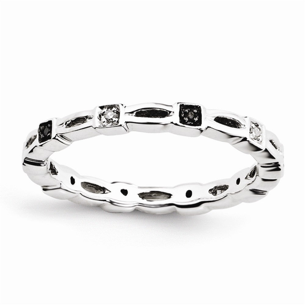 2.5mm Sterling Silver Stackable 0.05Ctw H-I White & Black Diamond Band, Item R11090 by The Black Bow Jewelry Co.
