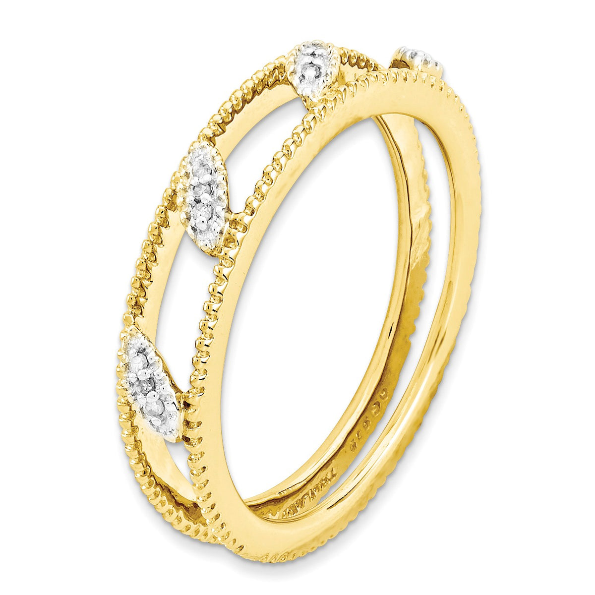 Alternate view of the Gold Tone Plated Sterling Silver .036 Ctw Diamond Jacket Stack Ring by The Black Bow Jewelry Co.