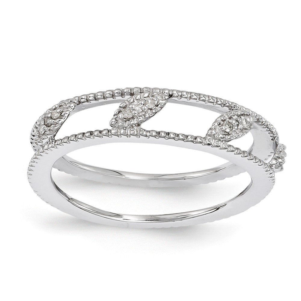 Rhodium Plated Sterling Silver .036 Ctw Diamond Jacket Stack Ring, Item R11094 by The Black Bow Jewelry Co.