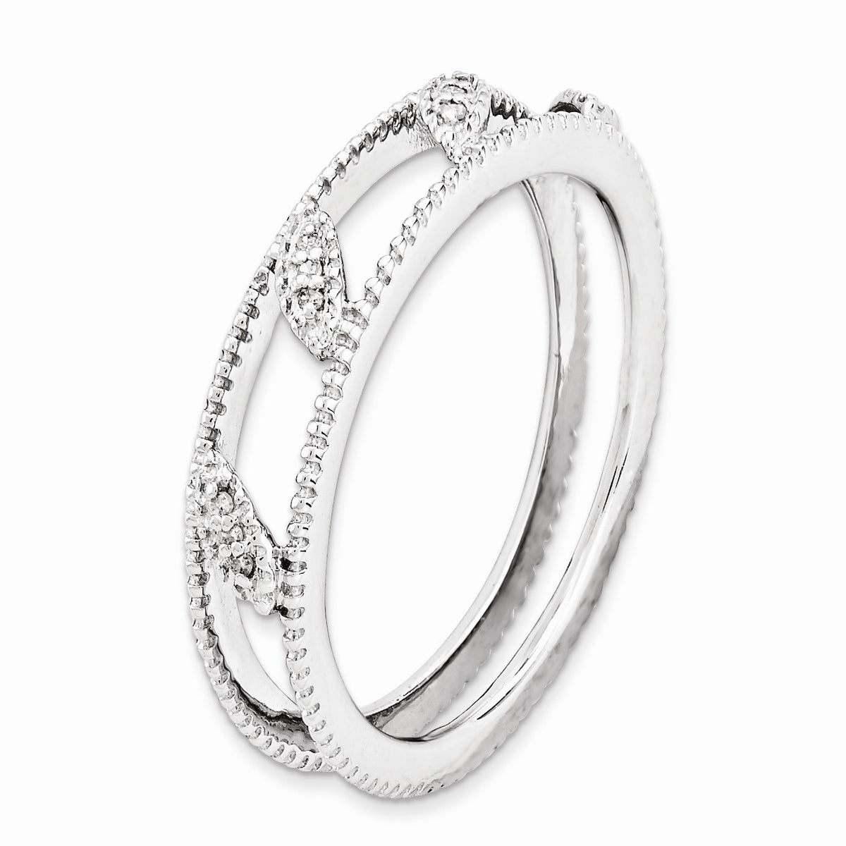 Alternate view of the Rhodium Plated Sterling Silver .036 Ctw Diamond Jacket Stack Ring by The Black Bow Jewelry Co.