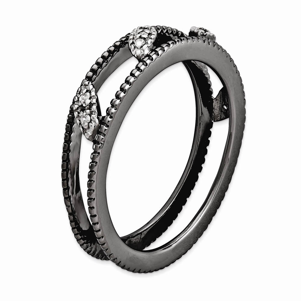 Alternate view of the Black Plated Sterling Silver .036 Ctw I3 H-I Diamond Jacket Stack Ring by The Black Bow Jewelry Co.