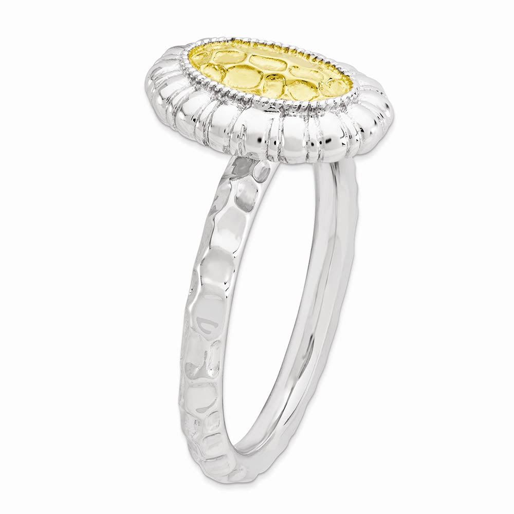 Alternate view of the Sterling Silver Stackable Rhodium & Gold Tone Plated 12mm Oval Ring by The Black Bow Jewelry Co.