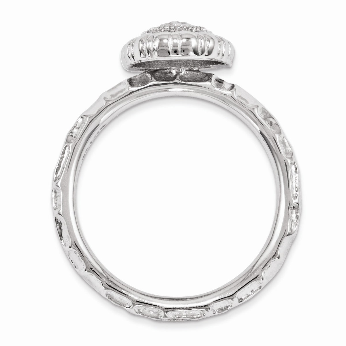 Alternate view of the Rhodium Plated Sterling Silver Stackable Textured 12mm Oval Ring by The Black Bow Jewelry Co.