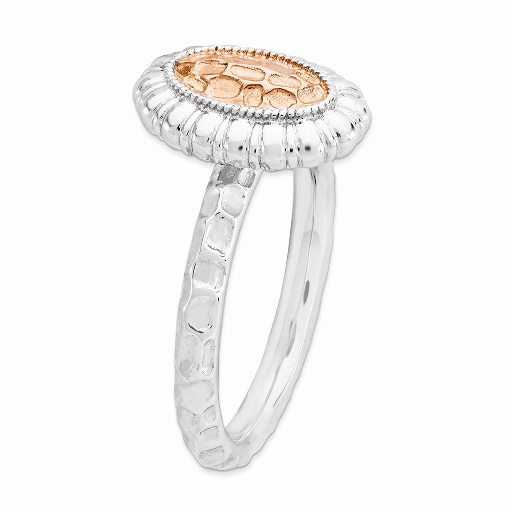 Alternate view of the Sterling Silver Stackable Rhodium & Rose Gold Tone 12mm Oval Ring by The Black Bow Jewelry Co.