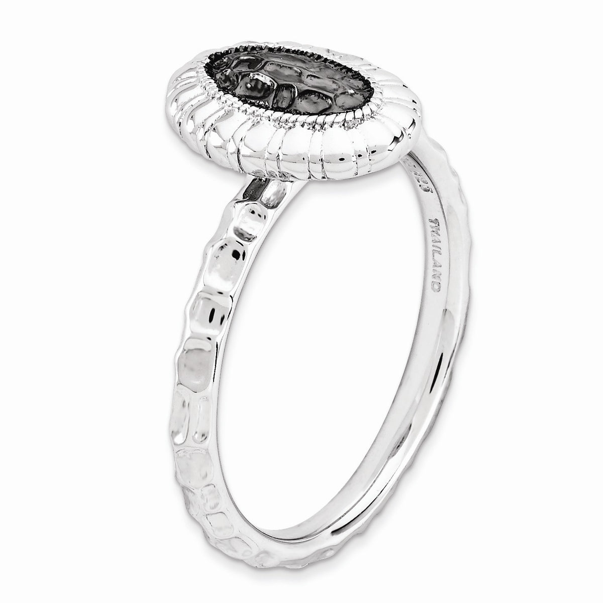 Alternate view of the Sterling Silver Stackable Rhodium & Black Plated 12mm Oval Ring Size 5 by The Black Bow Jewelry Co.