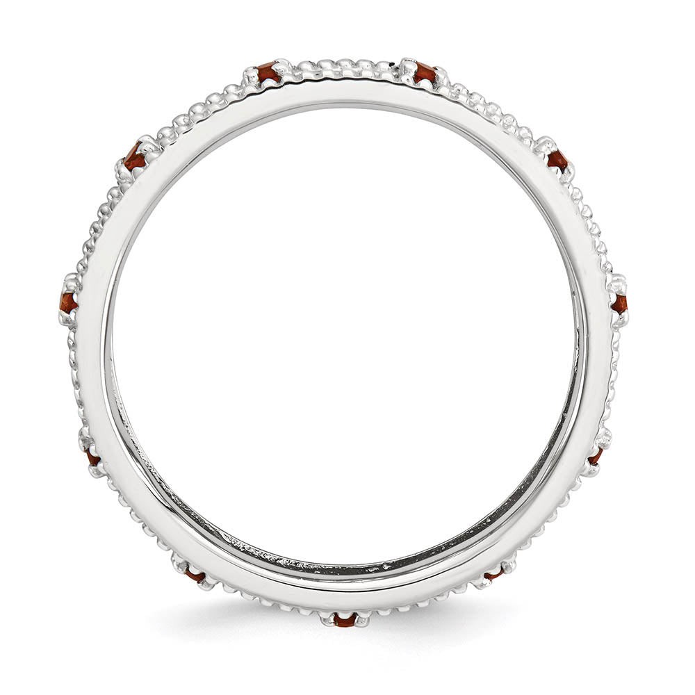 Alternate view of the 3mm Sterling Silver Stackable Expressions Garnet Scroll Band by The Black Bow Jewelry Co.