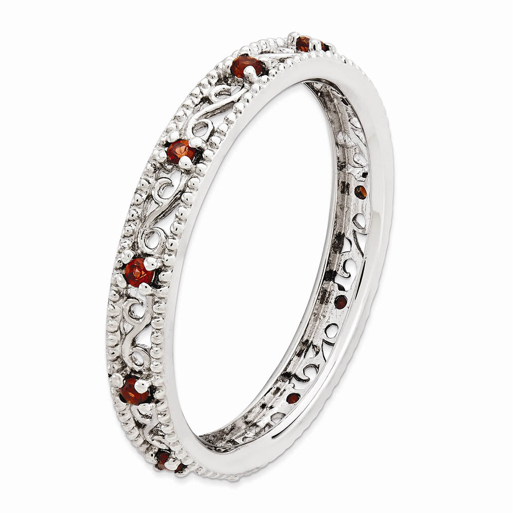 Alternate view of the 3mm Sterling Silver Stackable Expressions Garnet Scroll Band Size 5 by The Black Bow Jewelry Co.