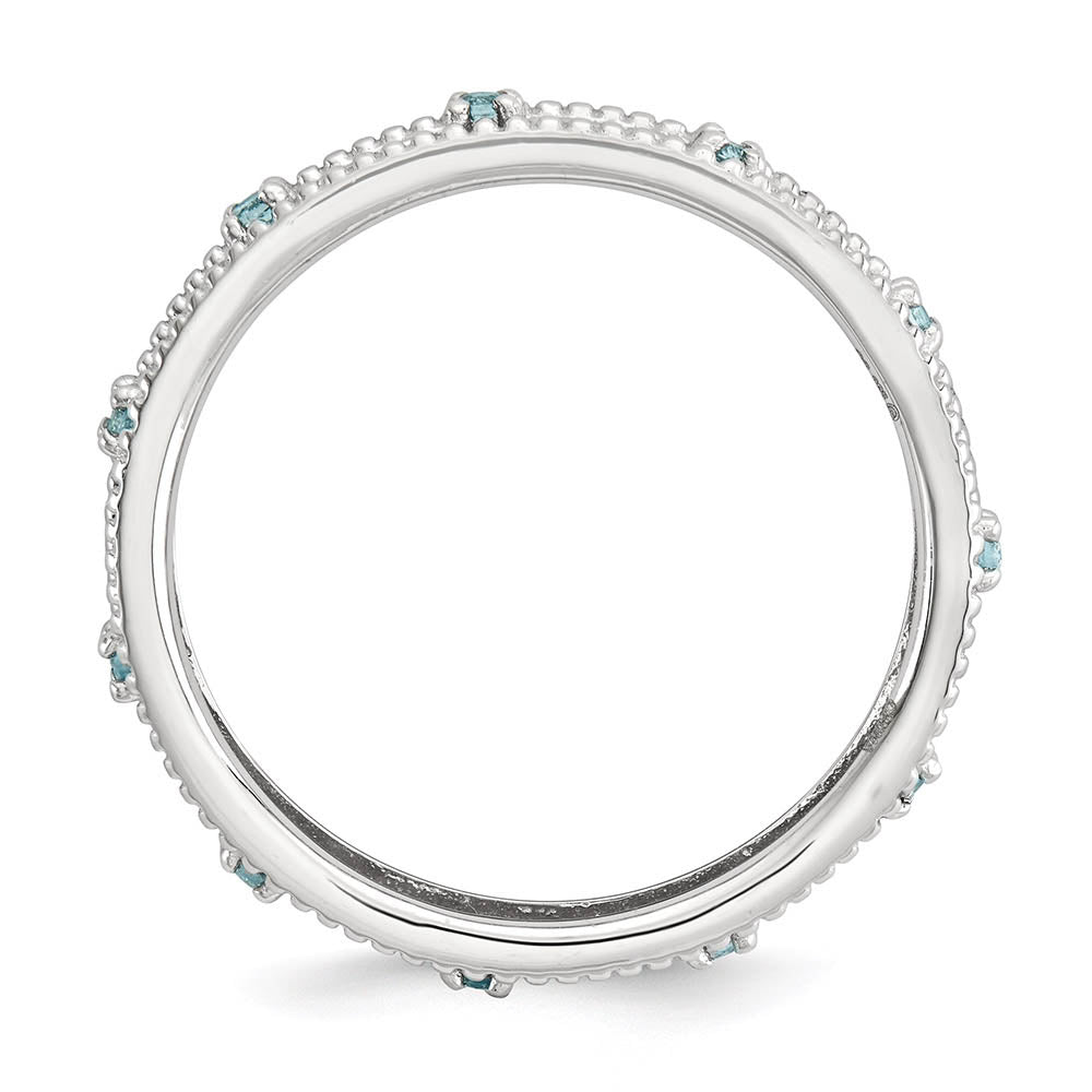 Alternate view of the 3mm Sterling Silver Stackable Expressions Aquamarine Scroll Band by The Black Bow Jewelry Co.