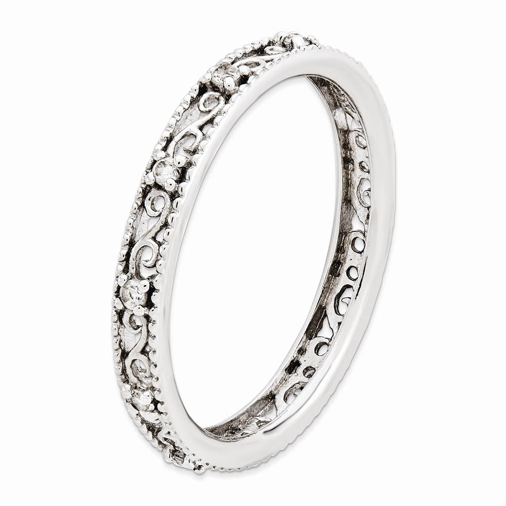 Alternate view of the 3mm Sterling Silver Stackable Expressions White Topaz Scroll Band by The Black Bow Jewelry Co.