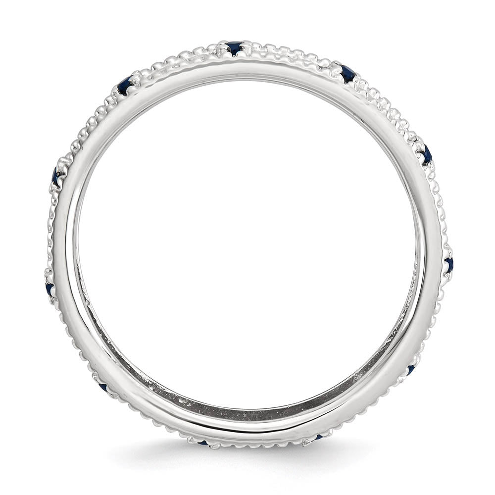 Alternate view of the 3mm Sterling Silver Stackable Expressions Created Sapphire Scroll Band by The Black Bow Jewelry Co.