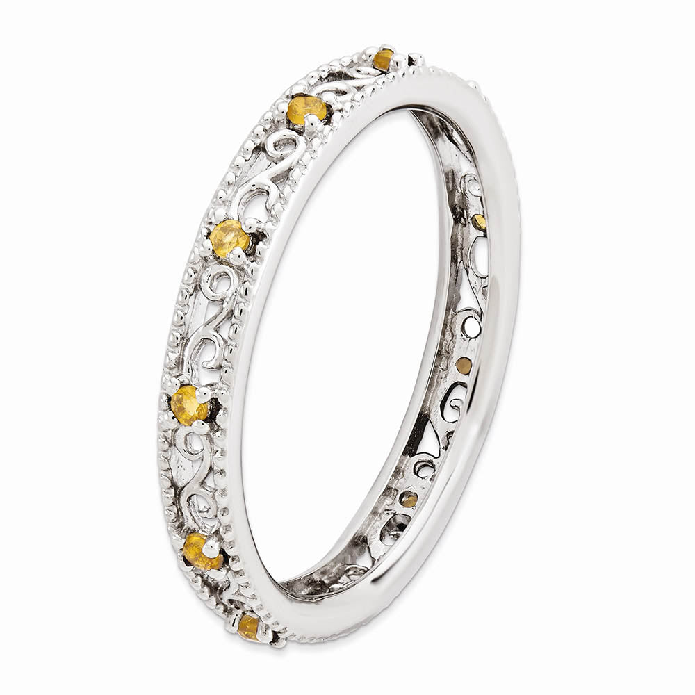 Alternate view of the 3mm Sterling Silver Stackable Expressions Citrine Scroll Band Size 5 by The Black Bow Jewelry Co.