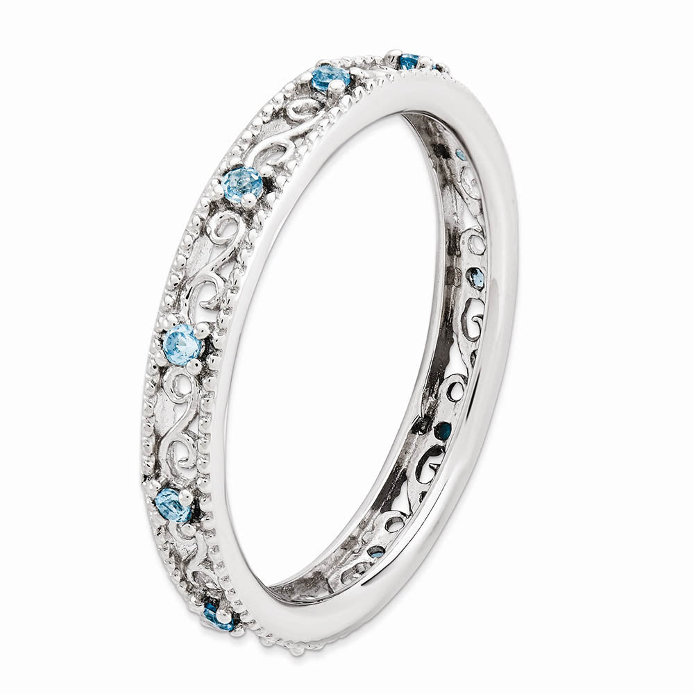 Alternate view of the 3mm Sterling Silver Stackable Expressions Blue Topaz Scroll Band Sz 5 by The Black Bow Jewelry Co.