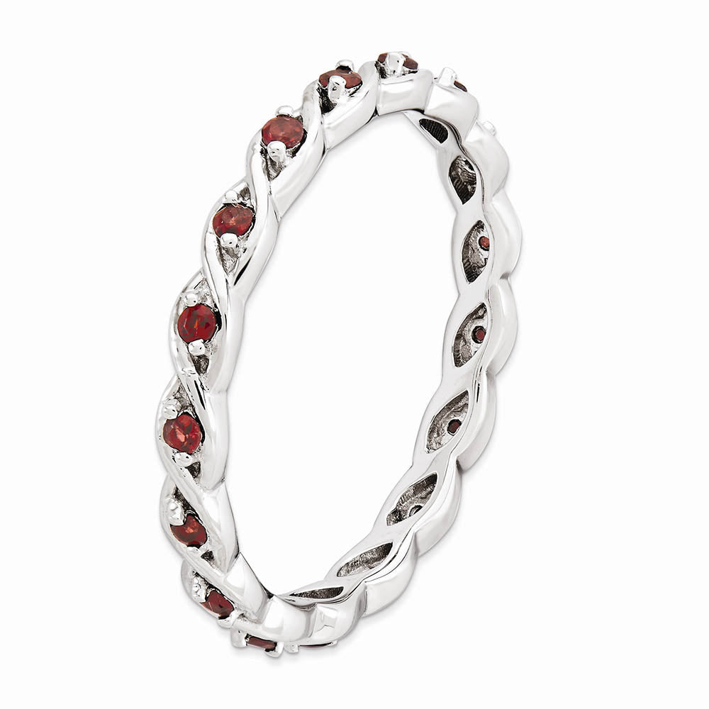 Alternate view of the 2.5mm Rhodium Plated Sterling Silver Stackable Garnet Twist Band Sz 5 by The Black Bow Jewelry Co.