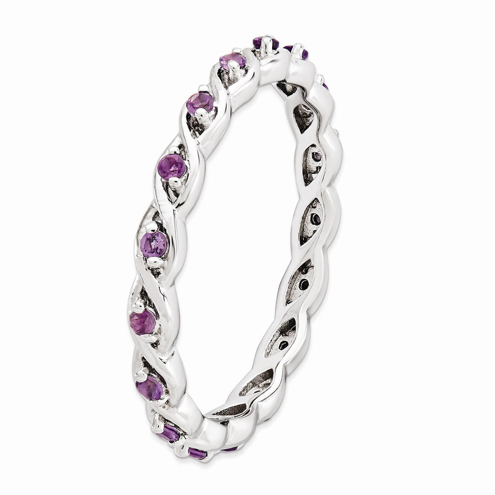 Alternate view of the 2.5mm Rhodium Sterling Silver Stackable Amethyst Twist Band Size 5 by The Black Bow Jewelry Co.